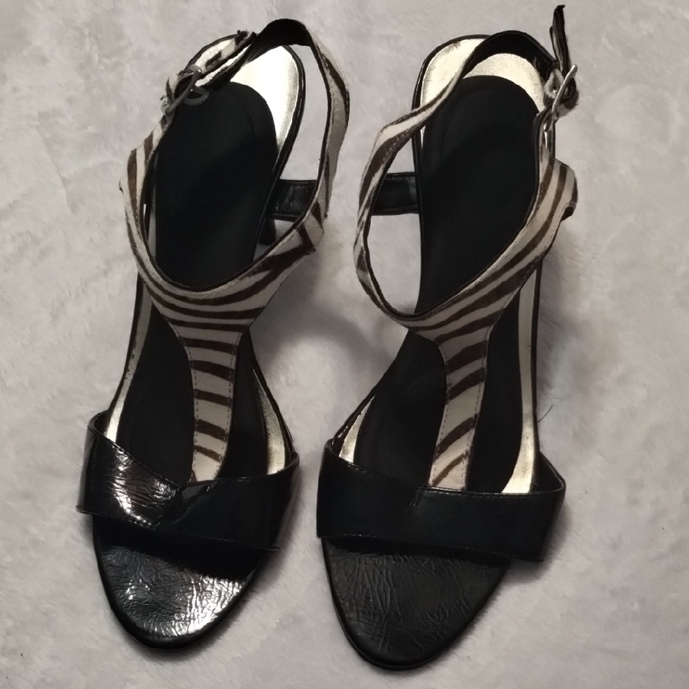 Nine West Black and White Heels with Strappy Design